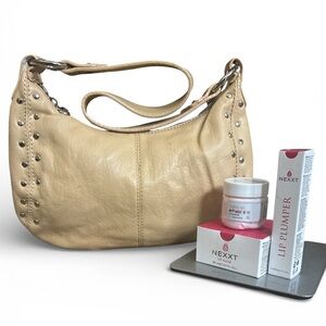 Faux leather Shoulder Bag and Lip Care Bundle (tan & green)
